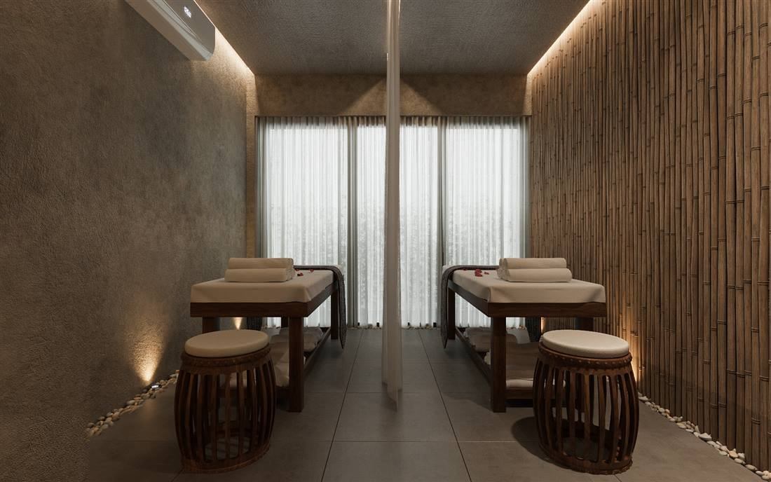 Phòng massage body VIP — tường tre, giường đôi